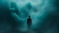 Mysterious Figure Emerging From Teal Fog