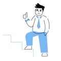 Man stands on stairs. Career concept. First step. Smiling Business character