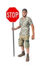 A man stands with a stop sign Royalty Free Stock Photo