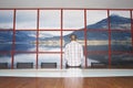 Man Staring At Wall Photo In Conference Room Royalty Free Stock Photo