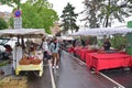 Man started to setup stalls at Vanves flea market on early Saturday morning in Paris, France