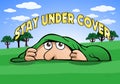 Man stay under cover playing hide and seek game