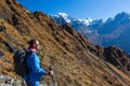 Man staying on Mountain Slope and admiring the View Royalty Free Stock Photo