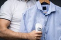 Man Steaming Shirt Using Electric Steamer Royalty Free Stock Photo