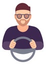 Man with steering wheel. Driver avatar. Chauffeur character Royalty Free Stock Photo