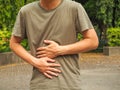 A man Stomach ache because of gastritis or that are sign of stomach trouble. Health concept Royalty Free Stock Photo