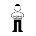 Man with stomach ache, minimal black and white outline icon. Flat vector illustration. Isolated on white. Royalty Free Stock Photo