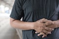 Man stomach suffering and having a stomachache Royalty Free Stock Photo