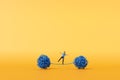 A man stood on a tangled ball of string. Overcoming stress and mental health. 3D Rendering