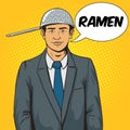 Man with strainer on head pop art style vector