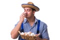 The man with a straw hat and eggs Royalty Free Stock Photo