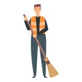 Man street cleaner broom icon cartoon vector. Garbage dump Royalty Free Stock Photo