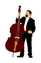 Man on street playing contra-bass vector illustration . Music man with contrabass standing on the concert. Royalty Free Stock Photo