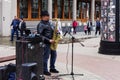 Russia, Kazan, may 1, 2018, a man on the street playing the trumpet, editorial