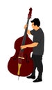 Man on street vector illustration playing contra-bass. Music man standing on the concert event. Contra bass artist.