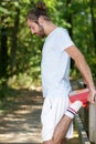 man stretching legs outdoors Royalty Free Stock Photo