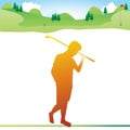 man striking pose holding golf club. Vector illustration decorative design