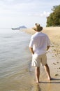 Man strolling on a beach