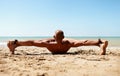 Man in strong stretching yoga pose Royalty Free Stock Photo