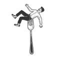 Man strung on fork sketch vector illustration