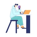 Man Student Character Sit at Laptop Engaged in Online Education and Study Vector Illustration Royalty Free Stock Photo