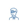 Man student looking with glasses line icon concept. Man student looking with glasses flat vector symbol, sign, outline