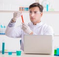 Man student working in chemical lab on experiment Royalty Free Stock Photo