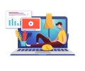 Man studying online flat vector illustration