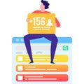 Man subscriber increase statistic vector flat icon