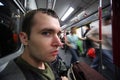 Man in subway car Royalty Free Stock Photo