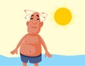 Man Suffering a Heat Stroke at the Beach Vector Cartoon Drawing Illustration