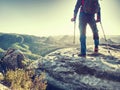 Man Suffering Leg Injury on Mountain Hike. Disabled hiker