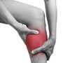 Man suffering from leg pain, calf pain. mono tone red highlight Royalty Free Stock Photo