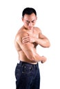 Man suffering pain on shoulder Royalty Free Stock Photo