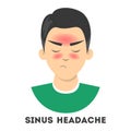 Man suffering from the sinus headache. Nasal infection