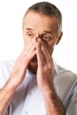 Man suffering from sinus pressure pain Royalty Free Stock Photo