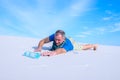 Man suffering from thirst lost in the desert Royalty Free Stock Photo