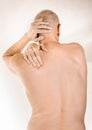 Man suffering of thoracic vertebrae or trapezius muscle pain Royalty Free Stock Photo