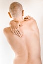 Man suffering of thoracic vertebrae or trapezius muscle pain Royalty Free Stock Photo