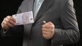 Man in suit burning five hundred euro bill, money wasting, bankruptcy concept Royalty Free Stock Photo