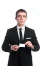 Man in the suit with business card Royalty Free Stock Photo