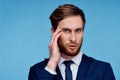 man in suit financial office manager blue background