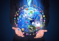 Man in suit holding a earth in hand Royalty Free Stock Photo