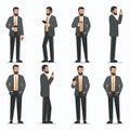 Man in a suit holding phone set vector isolated illustration Royalty Free Stock Photo