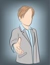 A man in a suit holds out his hand. make a deal. vector illustration.