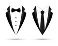 Man suit icon isolated background with bow and tie. Fashion black business jacket design Royalty Free Stock Photo