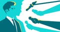 Man in a suit interview. Silhouette of human. Stylized retro style. Pop art people. Side view in profile. Simple realistic minimal