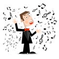 Man in Suit with Notes. Vector Singer Cartoon