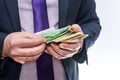 Man in suit offering euro banknotes close up Royalty Free Stock Photo