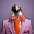 Vibrant Penguin Portrait In Pink Suit: Epic Photorealistic Pigeoncore Imagery